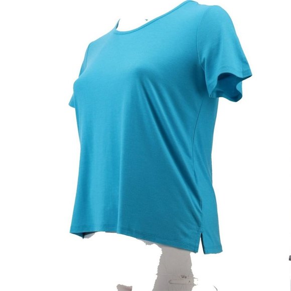 NWT LANDS' END WOMENS PETITE SHORT SLEEVE PERFECT TEE CALYPSO BLUE PS (6-8) - Picture 2 of 8